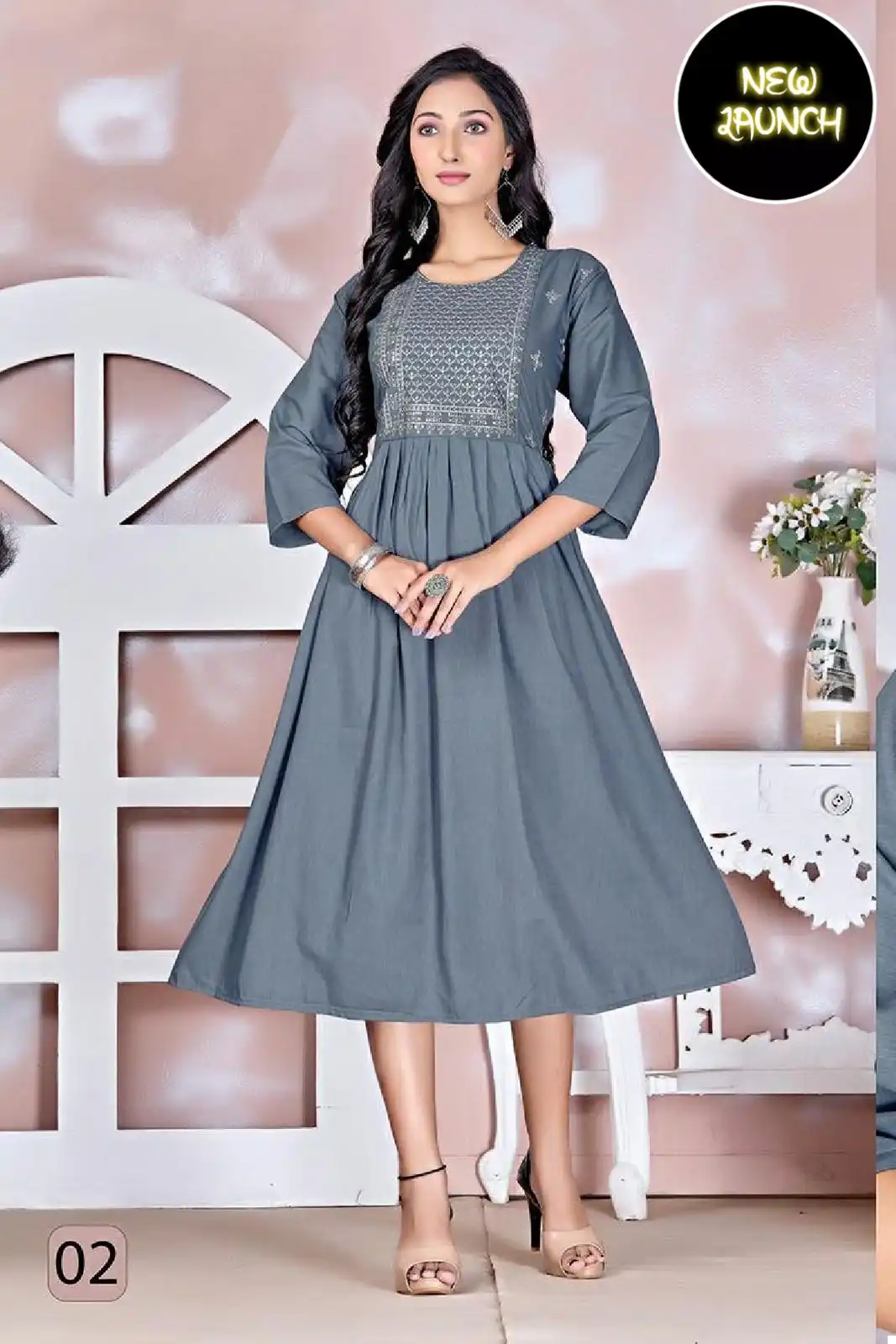 Vardan Ethnic Trendy Noorie Vol 1 Liquid Rayon Wholesale Long Kurtis Catalog — Wholesale Kurtis, MPA wholesale from Surat - Gallery Image 5