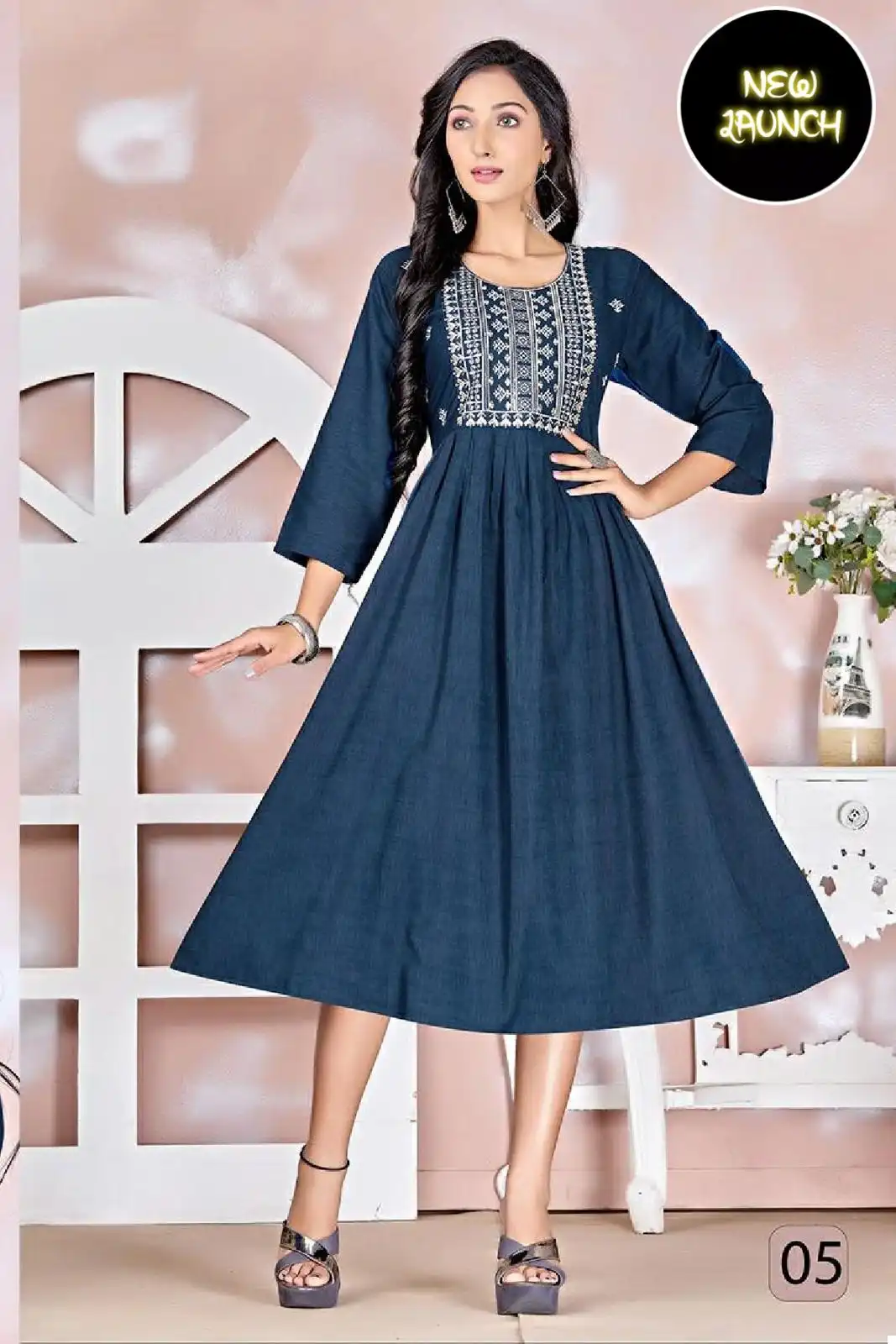Vardan Ethnic Trendy Noorie Vol 1 Liquid Rayon Wholesale Long Kurtis Catalog — Wholesale Kurtis, MPA wholesale from Surat - Gallery Image 6