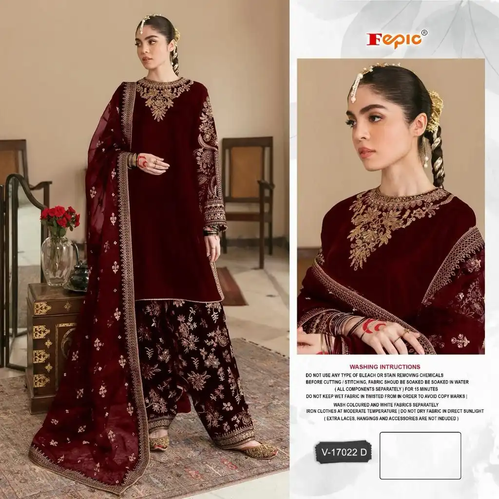 Fepic V 17022 Velvet Wholesale Designer Pakistani Salwar Suit Catalog — Wholesale Salwar Suits, MPA wholesale from Surat - Gallery Image 2
