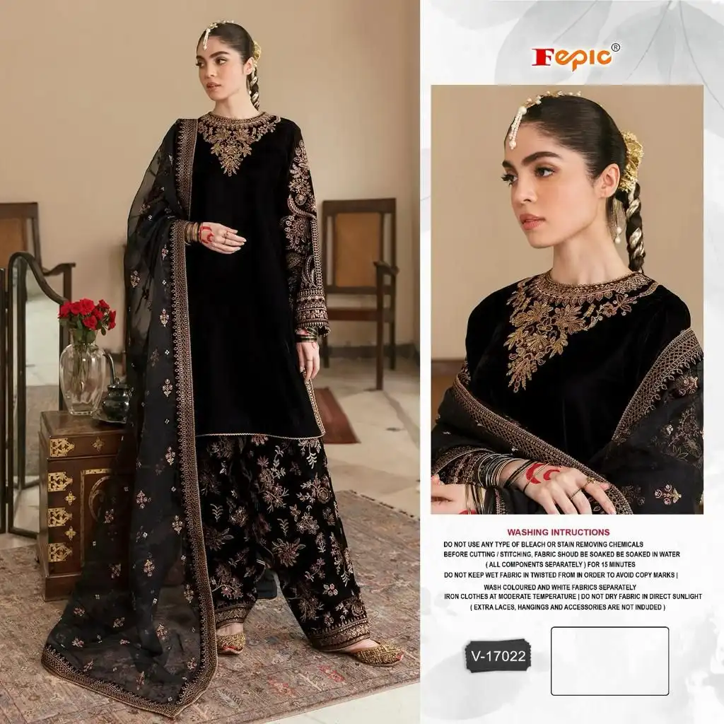 Fepic V 17022 Velvet Wholesale Designer Pakistani Salwar Suit Catalog — Wholesale Salwar Suits, MPA wholesale from Surat - Gallery Image 3