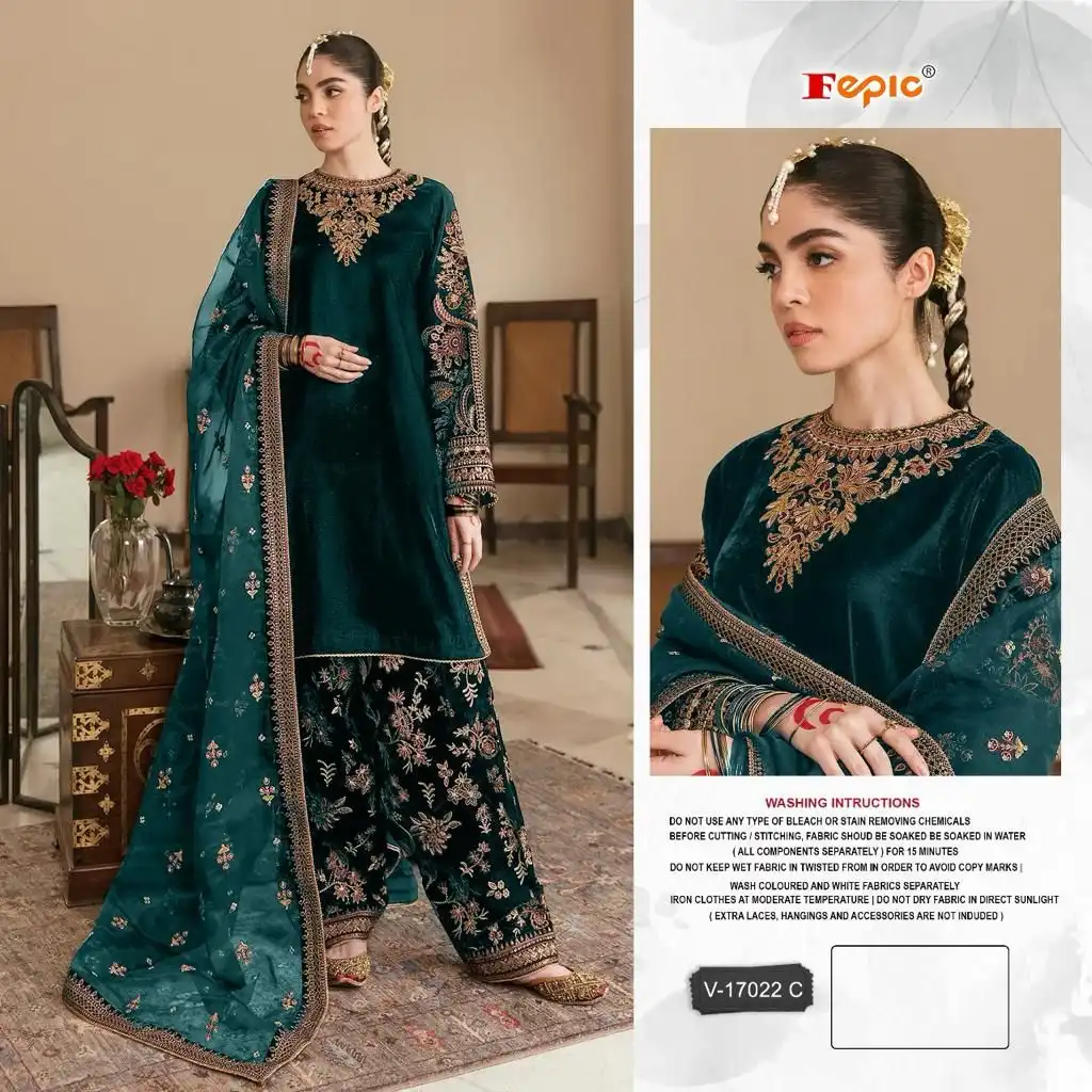 Fepic V 17022 Velvet Wholesale Designer Pakistani Salwar Suit Catalog — Wholesale Salwar Suits, MPA wholesale from Surat - Gallery Image 4