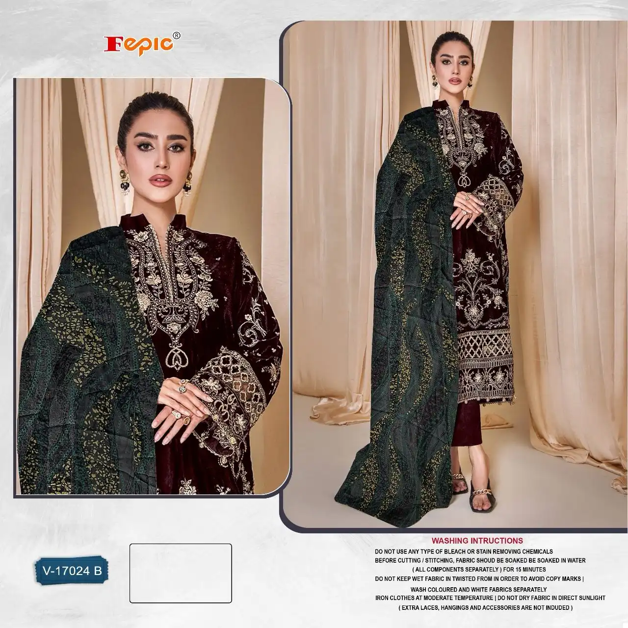 Fepic V 17024 Velvet Wholesale Pakistani Salwar Suit Catalog — Wholesale Salwar Suits, MPA wholesale from Surat - Gallery Image 2