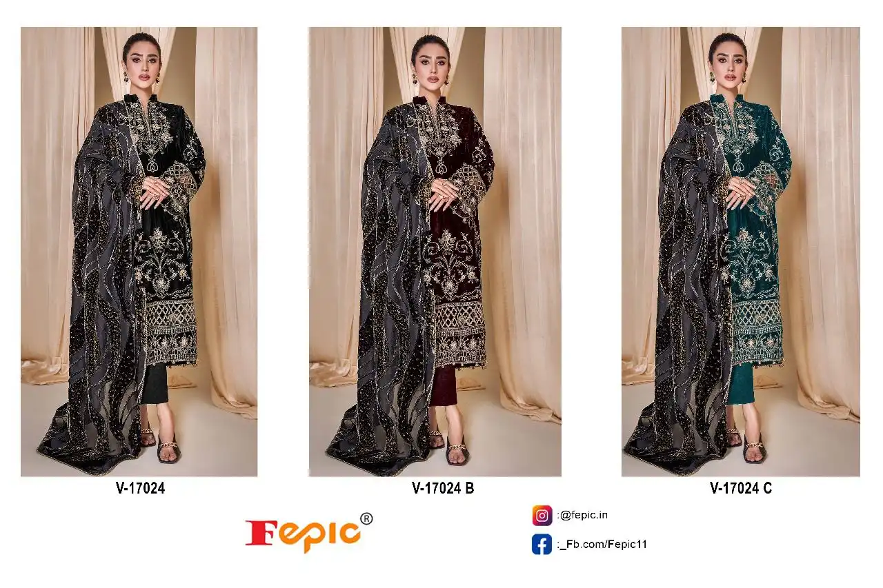 Fepic V 17024 Velvet Wholesale Pakistani Salwar Suit Catalog — Wholesale Salwar Suits, MPA wholesale from Surat - Gallery Image 4