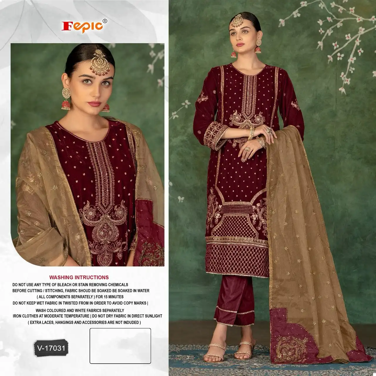 Fepic V 17031 Velvet Wholesale Pakistani Salwar Suit Catalog — Wholesale Salwar Suits, MPA wholesale from Surat - Gallery Image 3
