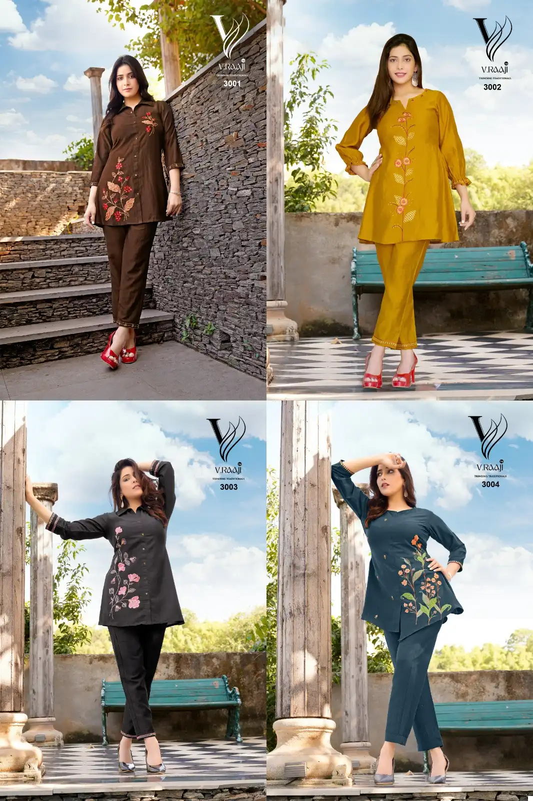 V. Raaji Kavya Chinon Wholesale Co-Ord Sets Combo Size Catalog — Wholesale Kurtis, MPA wholesale from Surat — view 5