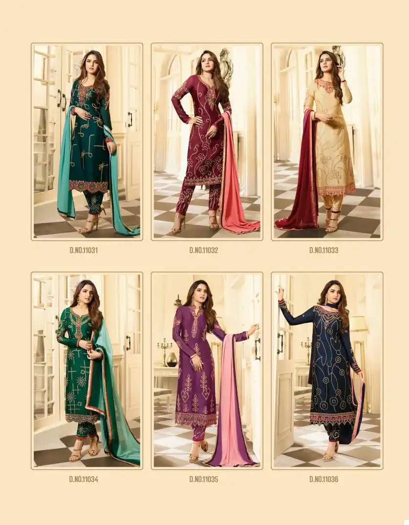 Amirah Bottom Work Satin Georgette Wholesale Designer Salwar Suit Catalog - Image 7