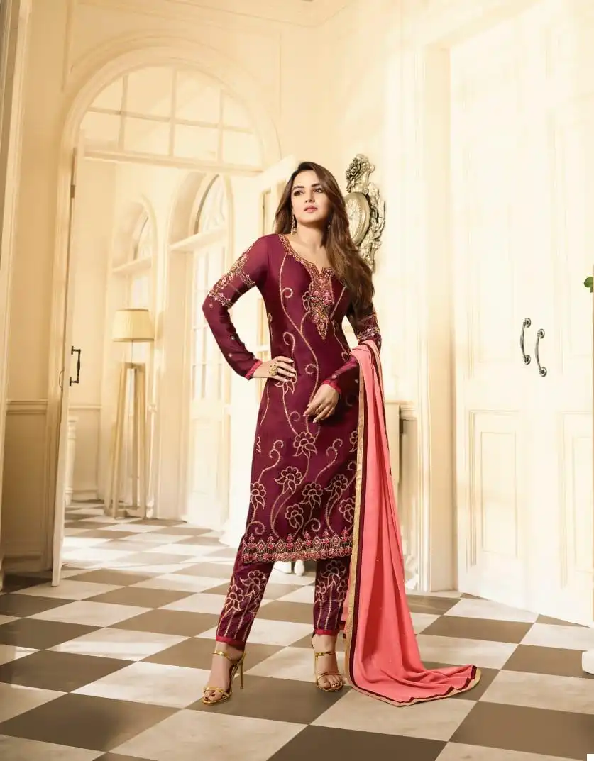 Amirah Bottom Work Satin Georgette Wholesale Designer Salwar Suit Catalog - Image 4