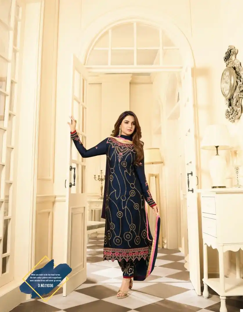 Amirah Bottom Work Satin Georgette Wholesale Designer Salwar Suit Catalog - Image 5