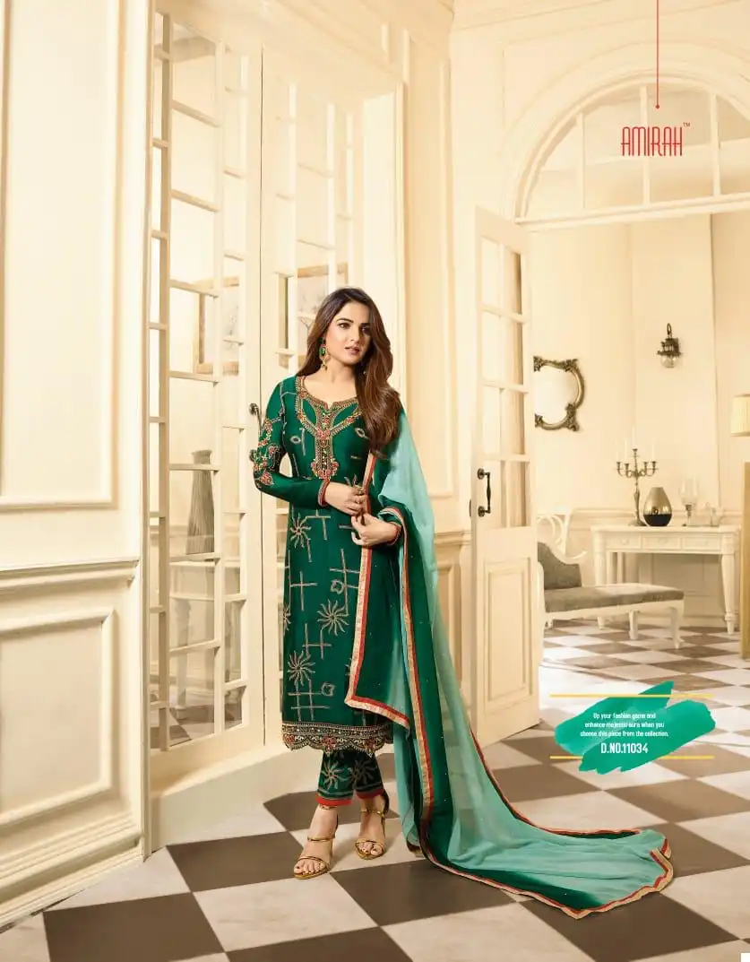 Amirah Bottom Work Satin Georgette Wholesale Designer Salwar Suit Catalog - Image 6