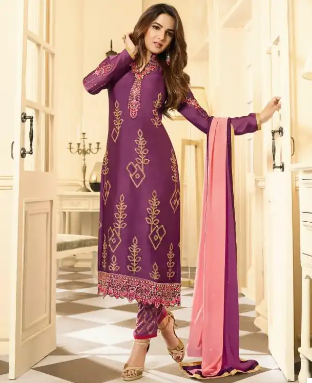 Amirah Bottom Work Satin Georgette Wholesale Designer Salwar Suit Catalog