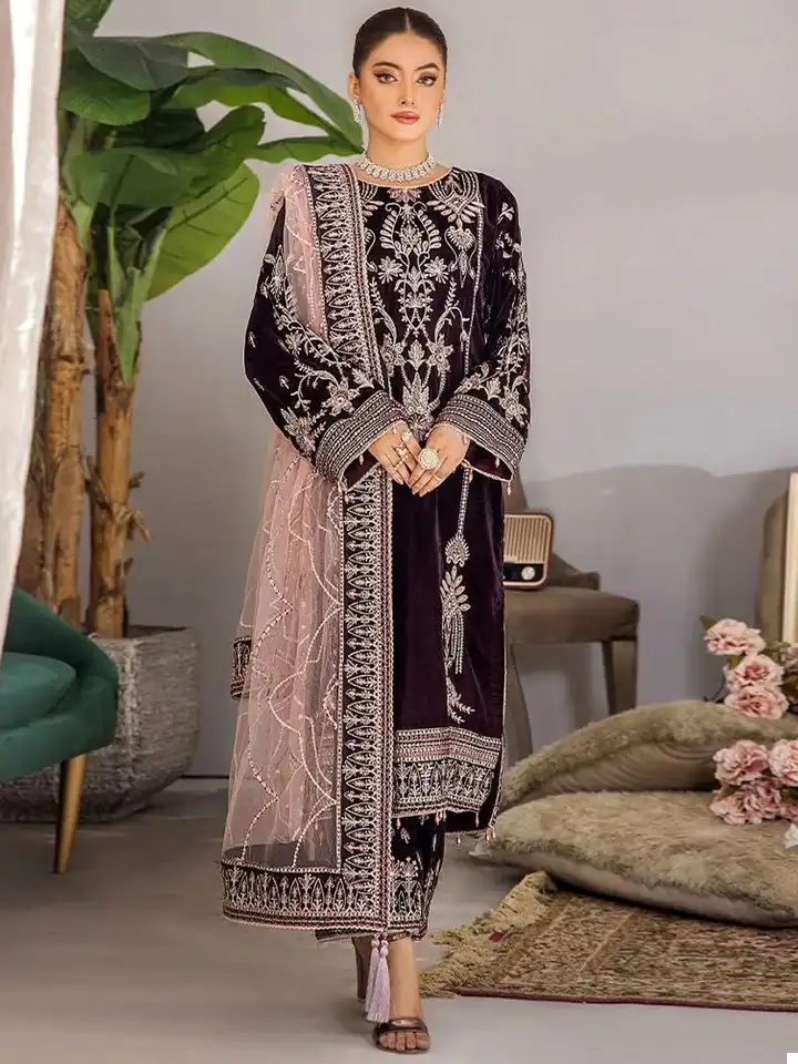 Alif Fashion A 103 Pure Soft Velvet Wholesale Winter Pakistani Salwar Suit