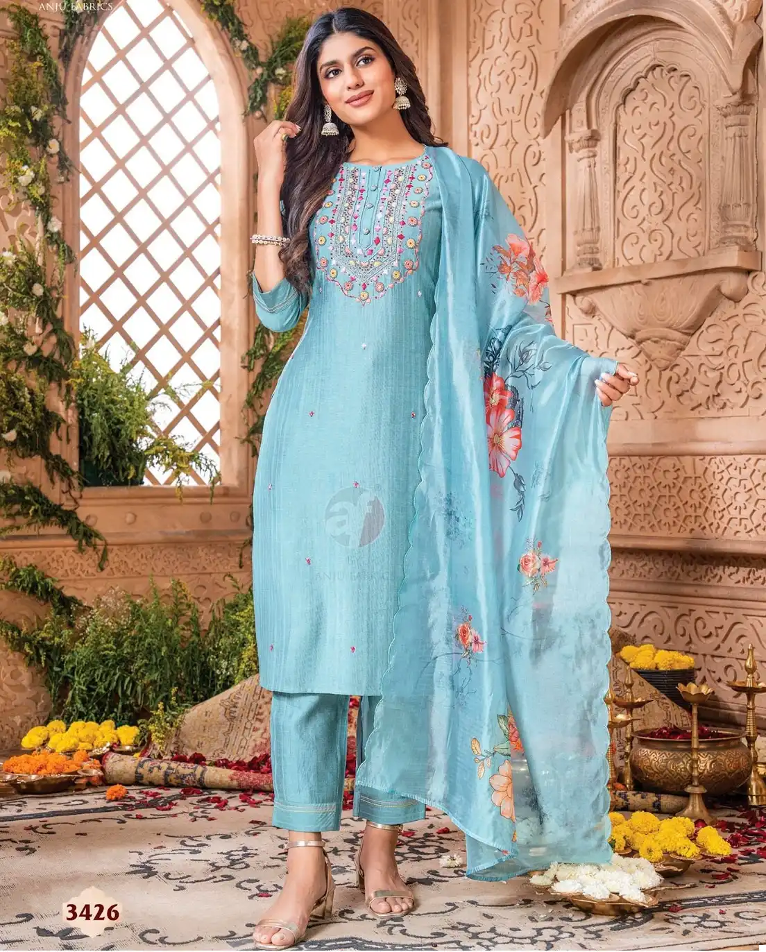 Anju Fabric Real Touch Vol 3 Viscose Wholesale Designer Readymade Salwar Suit Catalog