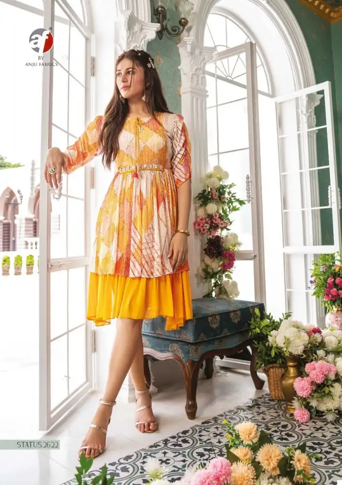 Anju Fabric Status Pure Corchet Wholesale Short One Piece Party Wear Kurtis Catalog - Image 2