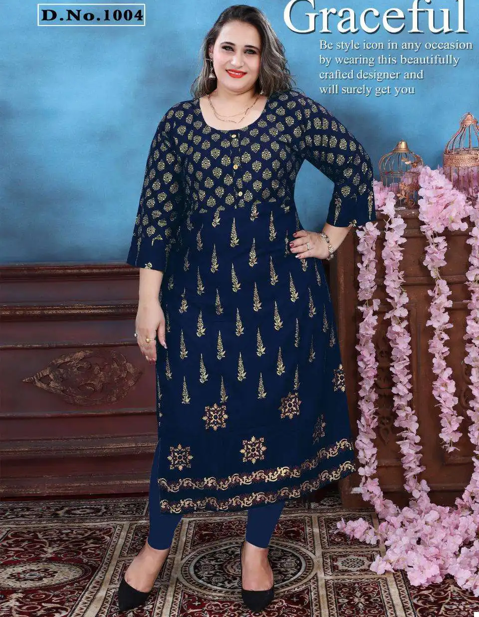 Vardan Ethnic Big Size Foil Heavy Rayon Wholesale Kurtis Catalog