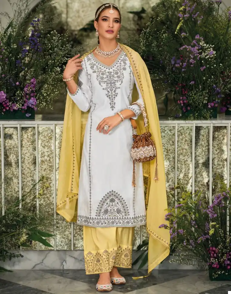 Zaveri Black White -3 Heavy Silk Wholesale Readymade Suits Catalog