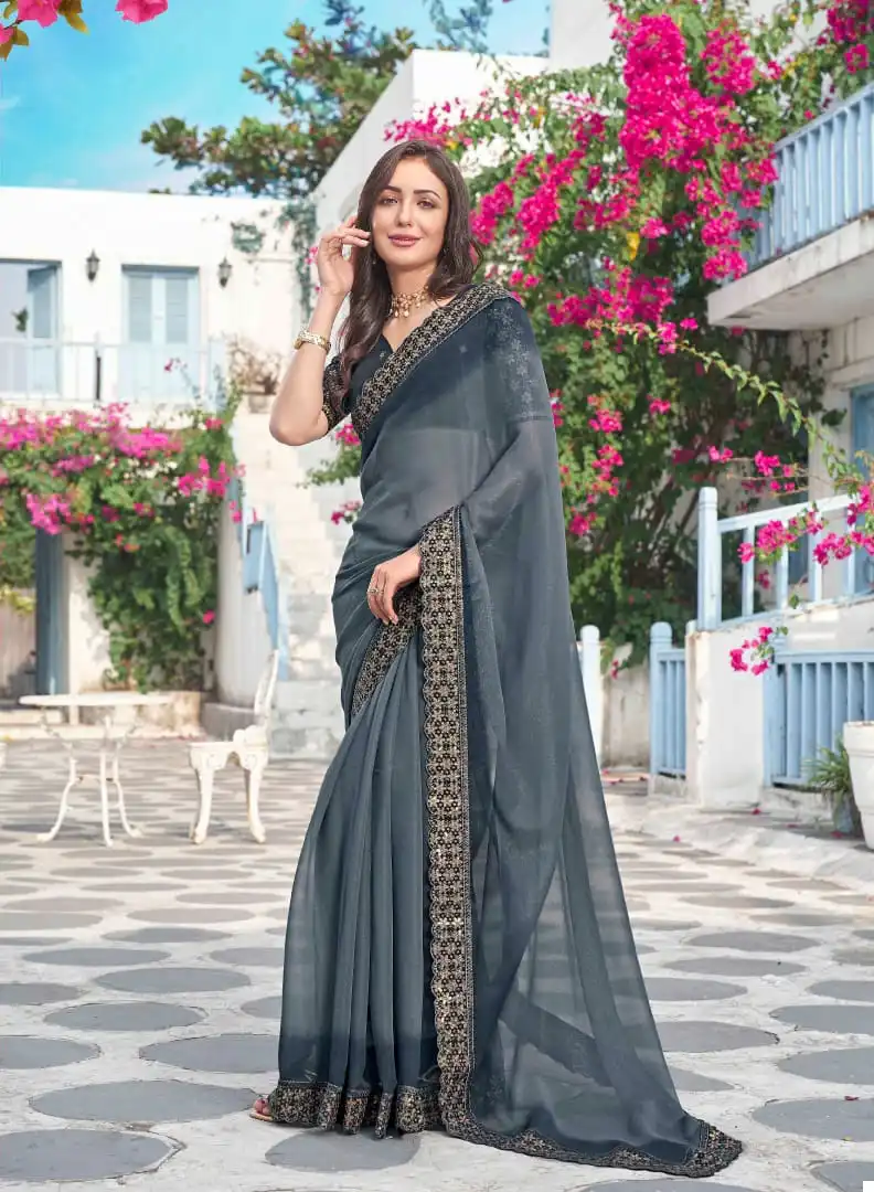 Kalista Resham Padding Shimmer Wholesale Designer Saree Catalog - Image 5