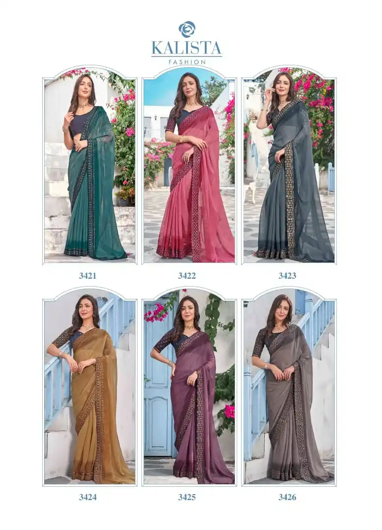 Kalista Resham Padding Shimmer Wholesale Designer Saree Catalog - Image 7