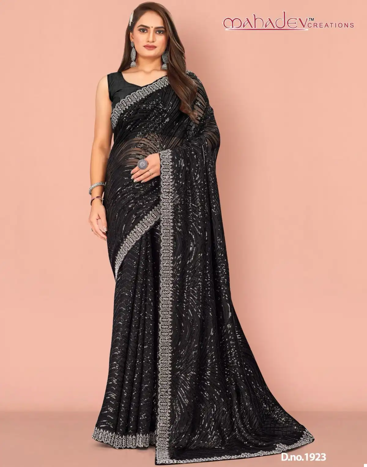 Mahadev 1923 Fancy Wholesale Sequins Saree Catalog