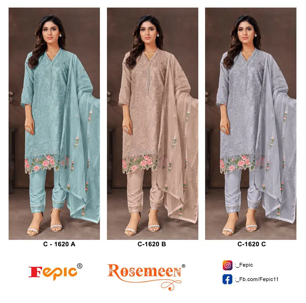 Fepic C-1620 Organza Wholesale Pakistani Salwar Suit Catalog - Image 7