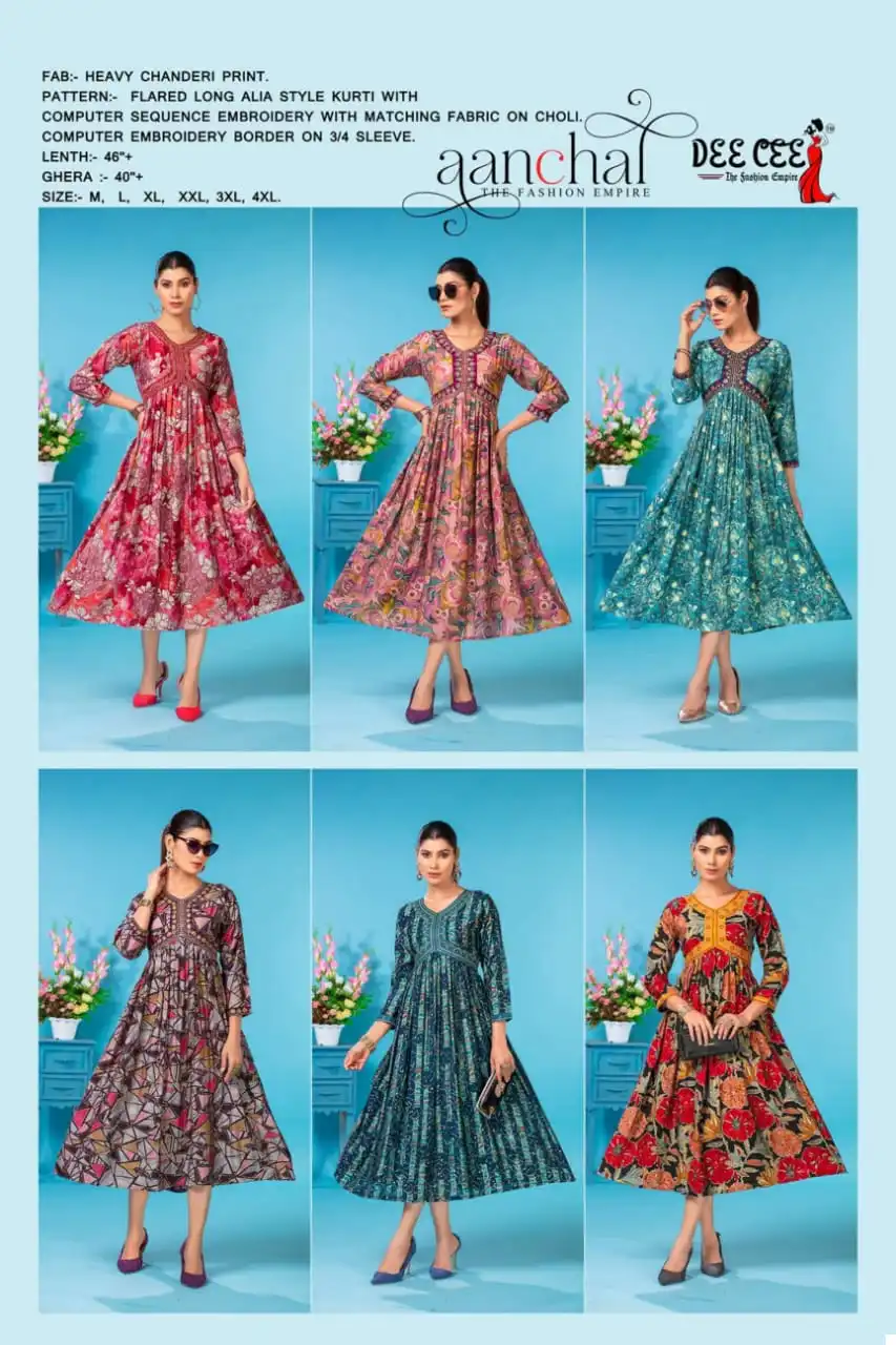 Deecee Aanchal Heavy Chanderi Print Wholesale Long Kurtis Catalog - Image 7