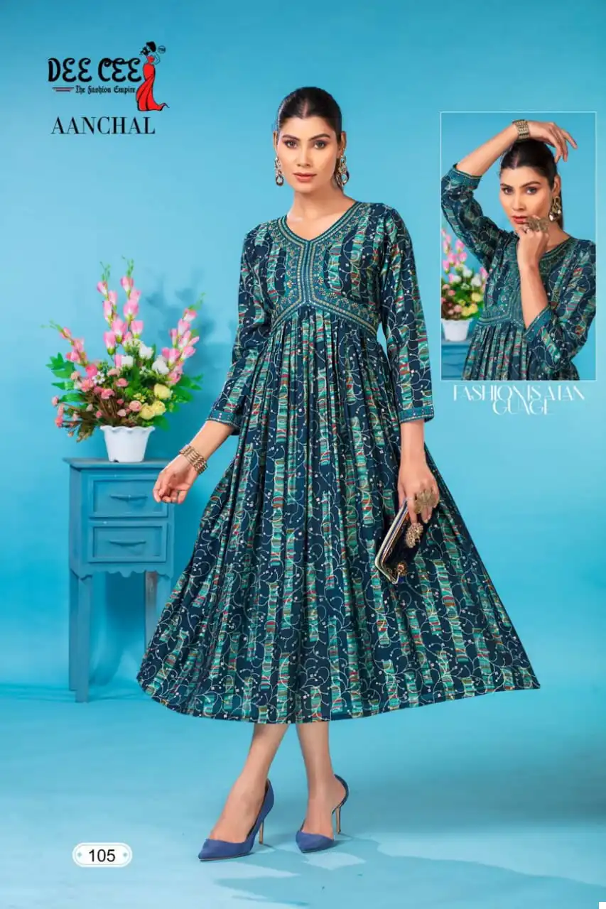 Deecee Aanchal Heavy Chanderi Print Wholesale Long Kurtis Catalog - Image 3