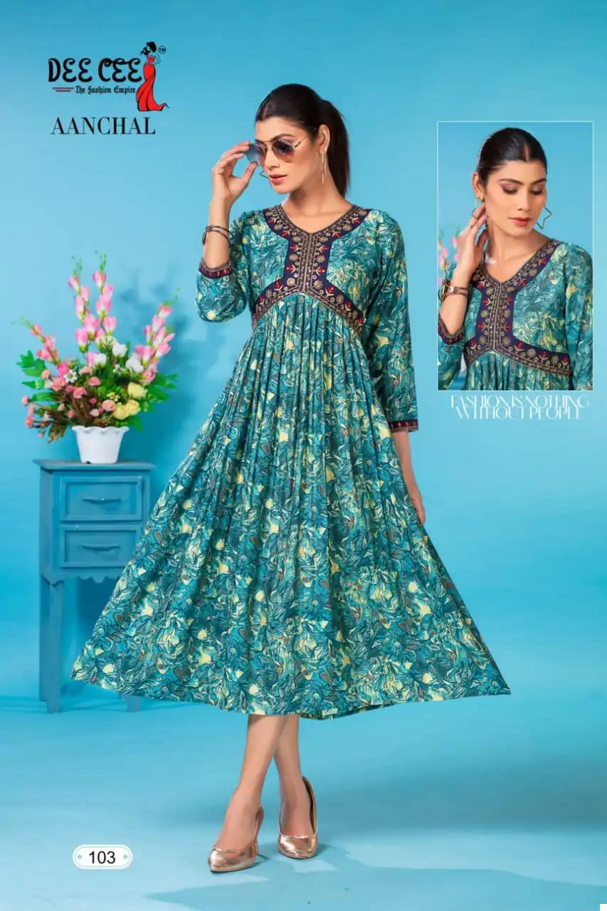 Deecee Aanchal Heavy Chanderi Print Wholesale Long Kurtis Catalog - Image 5