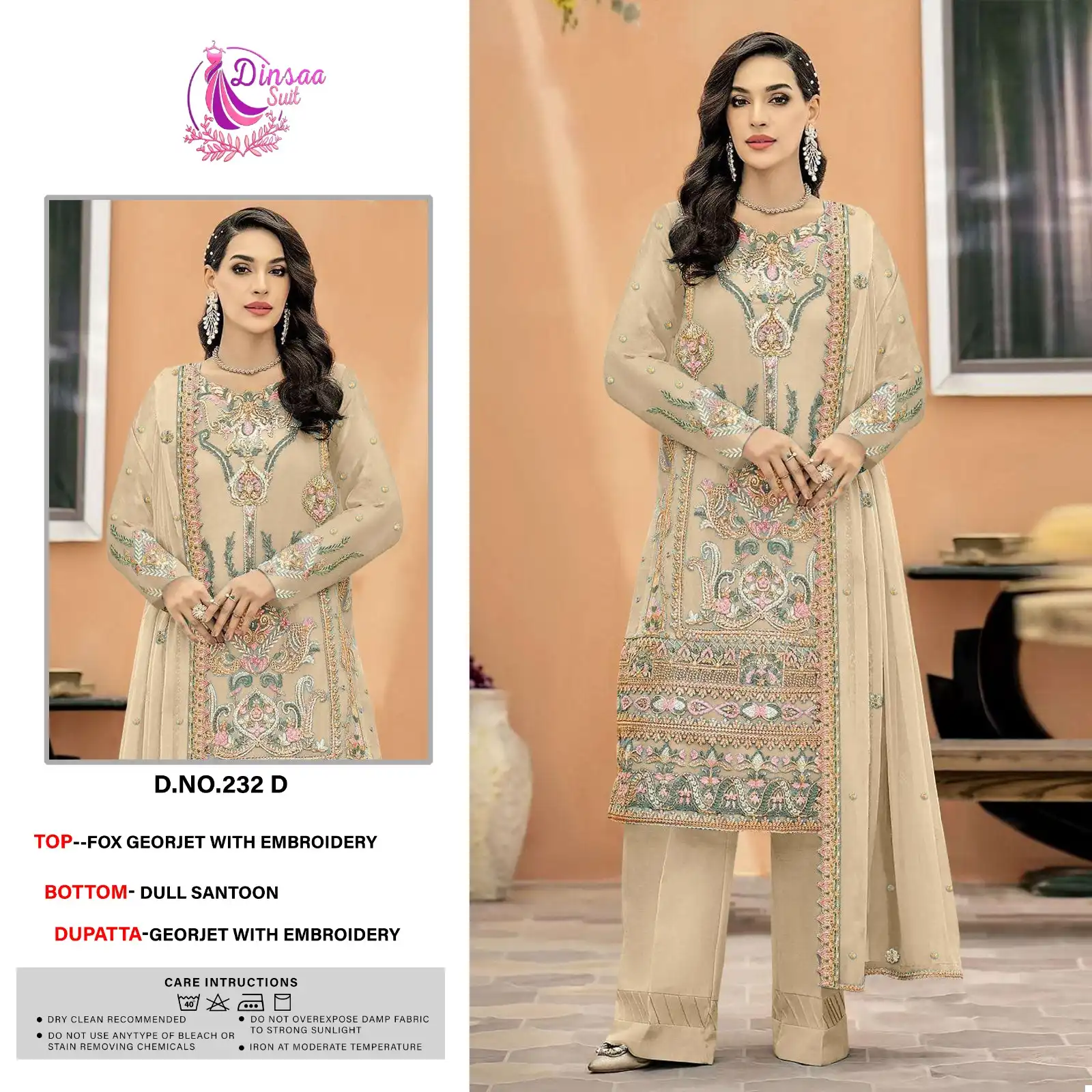 Dinsaa D No 232 Heavy Georgette Wholesale Pakistani Salwar Suit Catalog - Image 2