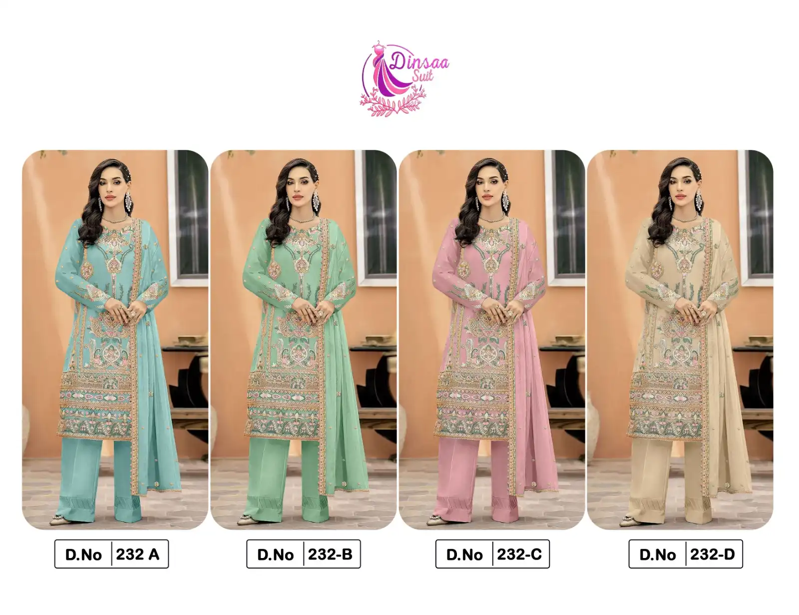 Dinsaa D No 232 Heavy Georgette Wholesale Pakistani Salwar Suit Catalog - Image 5