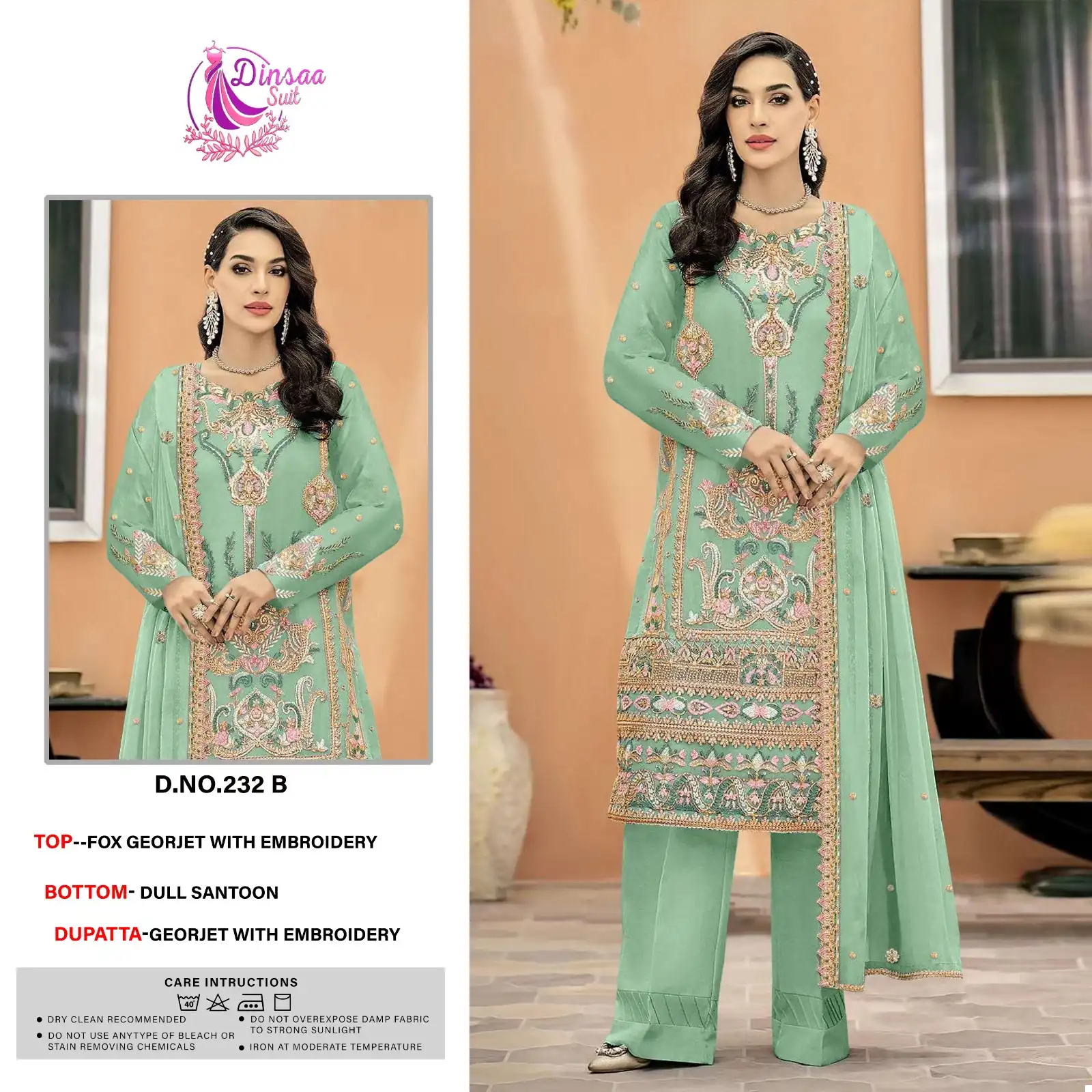 Dinsaa D No 232 Heavy Georgette Wholesale Pakistani Salwar Suit Catalog - Image 3