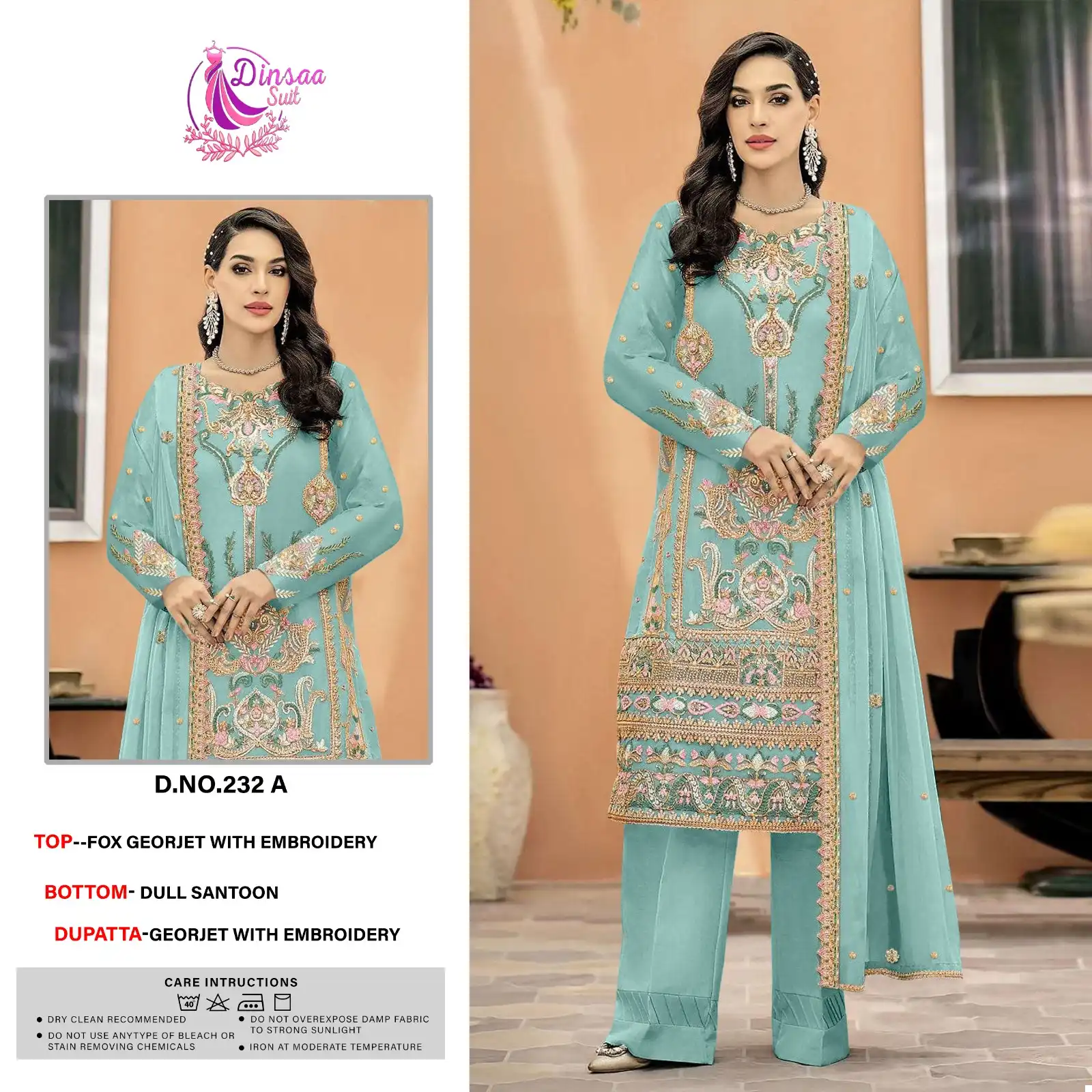 Dinsaa D No 232 Heavy Georgette Wholesale Pakistani Salwar Suit Catalog - Image 4