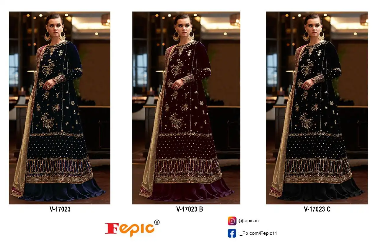 Fepic V 17023 Velvet Wholesale Designer Winter Pakistani Salwar Suit Catalog - Image 7