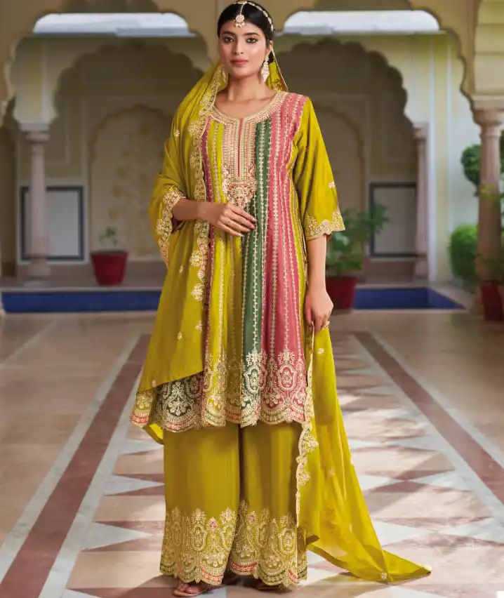 Your Choice Gold Heavy Chinon Wholesale Designer Readymade Salwar Suit Catalog