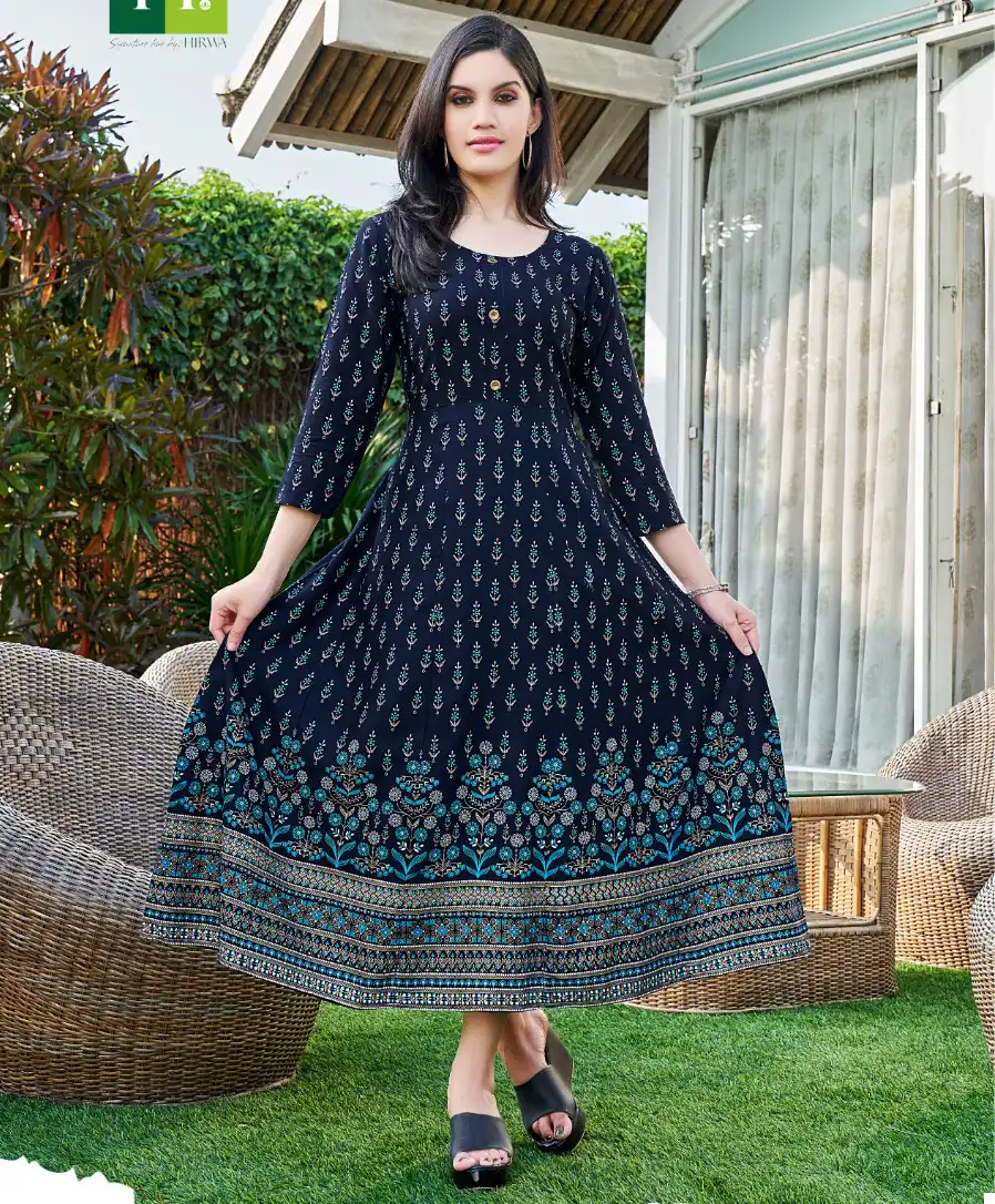 Hirwa Katrina Heavy Rayon Wholesale Long Anarkali Kurtis Catalog