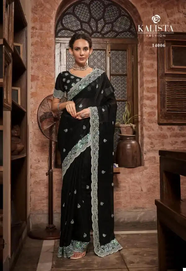 Kalista Mayra Sitara Chiffon Wholesale Fancy Sarees Catalog - Image 3