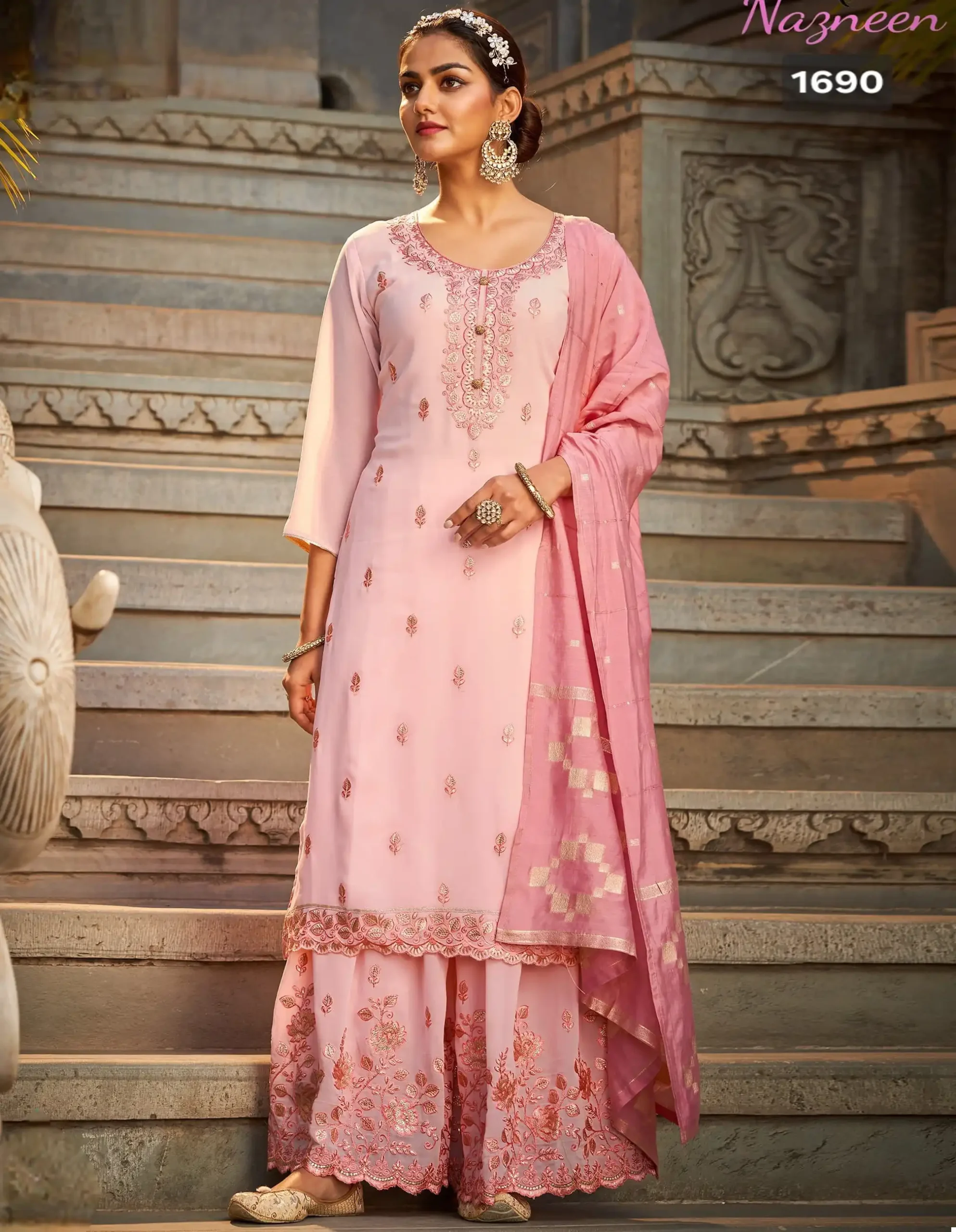 Nazneen Basanti Pure Georgette Wholesale Designer Readymade Salwar Suit Catalog