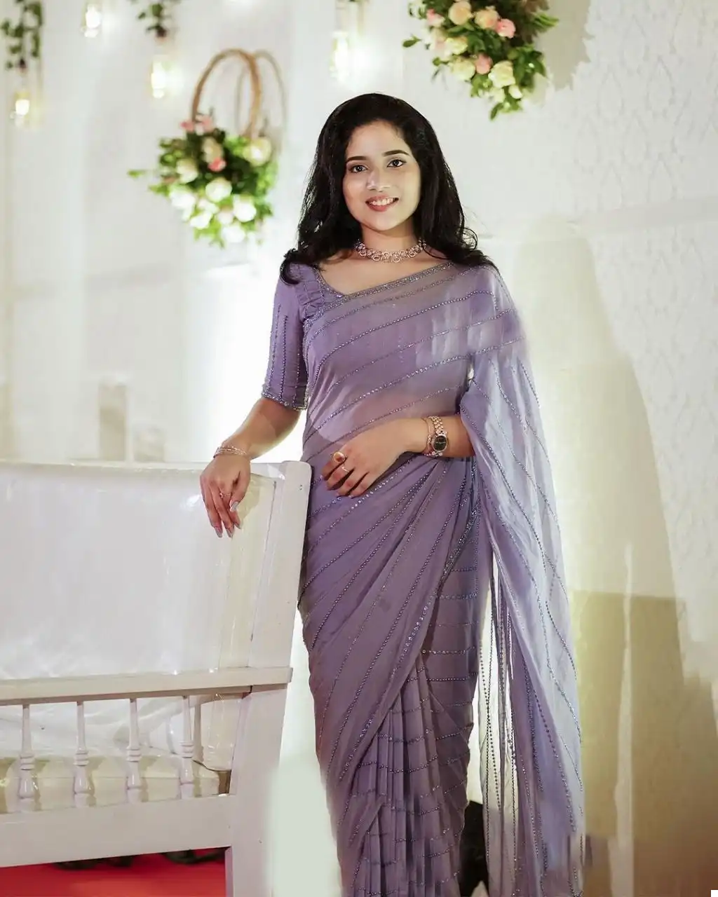 VE Purple Premium Georgette Wholesale Party Wear Saree — Wholesale Sarees, MPA wholesale from Surat - Gallery Image 2