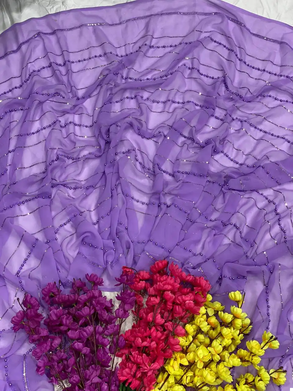 VE Purple Premium Georgette Wholesale Party Wear Saree — Wholesale Sarees, MPA wholesale from Surat - Gallery Image 3