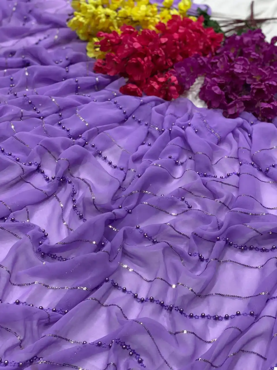 VE Purple Premium Georgette Wholesale Party Wear Saree — Wholesale Sarees, MPA wholesale from Surat — view 4