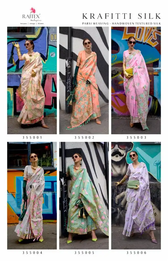 Rajtex Krafitti Silk Handwoven Textured Silk Wholesale Fancy Sarees Catalog - Image 6