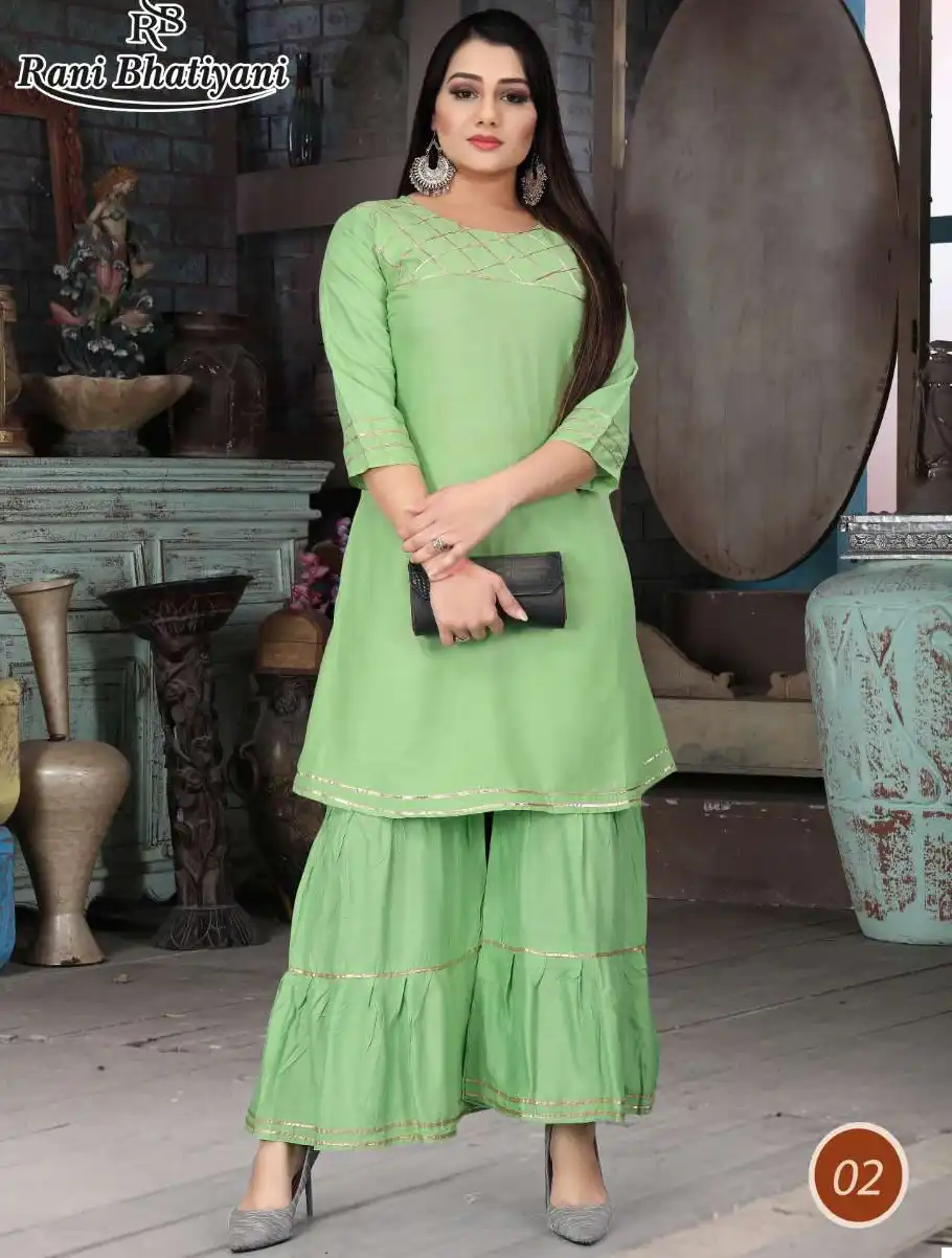 Rani Bhatiyani Zarina Vol 1 Rayon Wholesale Kurti With Sharara Catalog