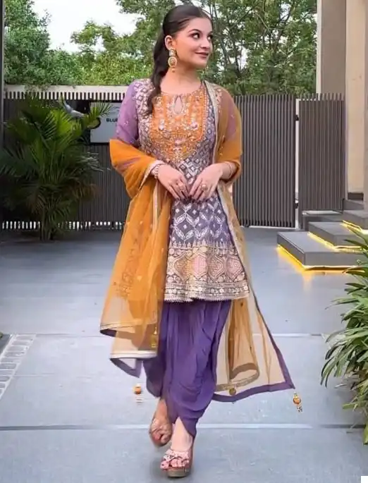 VE Koyal Faux Georgette Wholesale Top ,Dhoti And Dupatta