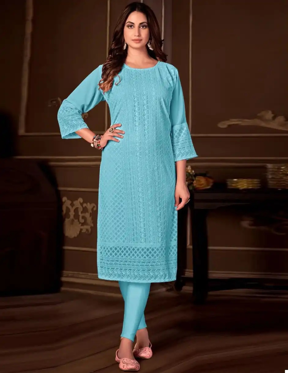 Tunic House Gold Star Apple Georgette Wholesale Designer Kurtis Catalog