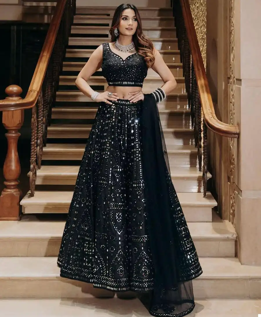 Vardan Ethnic Black Diamond Heave Slub Silk Wholesale Lehenga