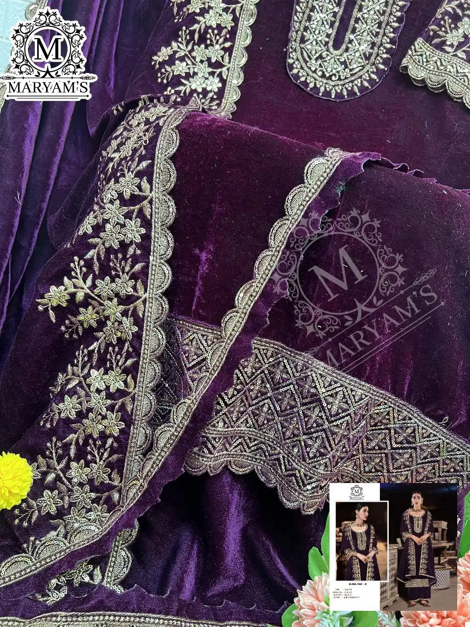 Vardan Ethnic Maryam’s 160 Pure Viscose Velvet Wholesale Pakistani Unstitched And Readymade Salwar Suit Catalog - Image 9