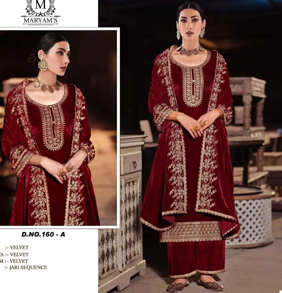Vardan Ethnic Maryam’s 160 Pure Viscose Velvet Wholesale Pakistani Unstitched And Readymade Salwar Suit Catalog
