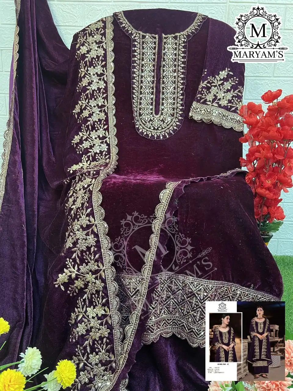 Vardan Ethnic Maryam’s 160 Pure Viscose Velvet Wholesale Pakistani Unstitched And Readymade Salwar Suit Catalog - Image 8