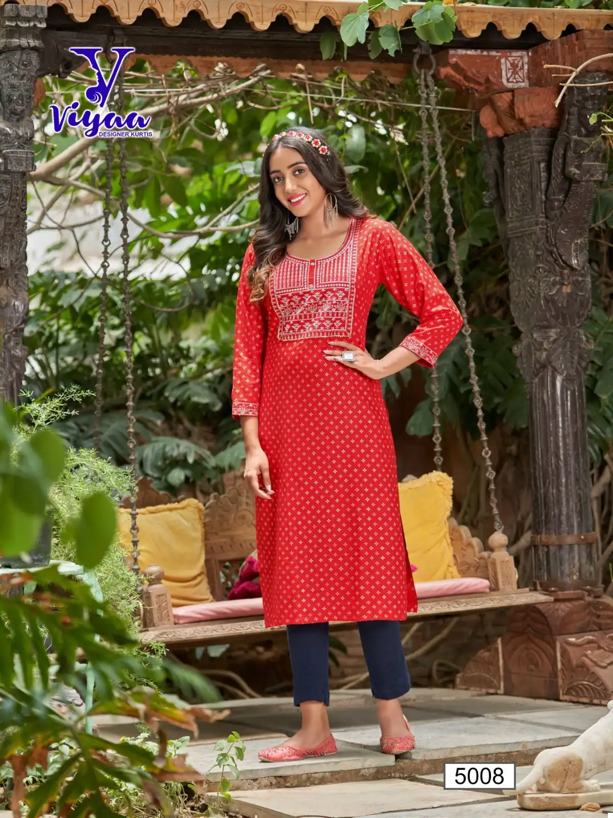 Viyaa Designer Poshak Vol 5 Finest Quality Of Pure 14 Kg Rayon Wholesale Kurtis Catalog - Image 3