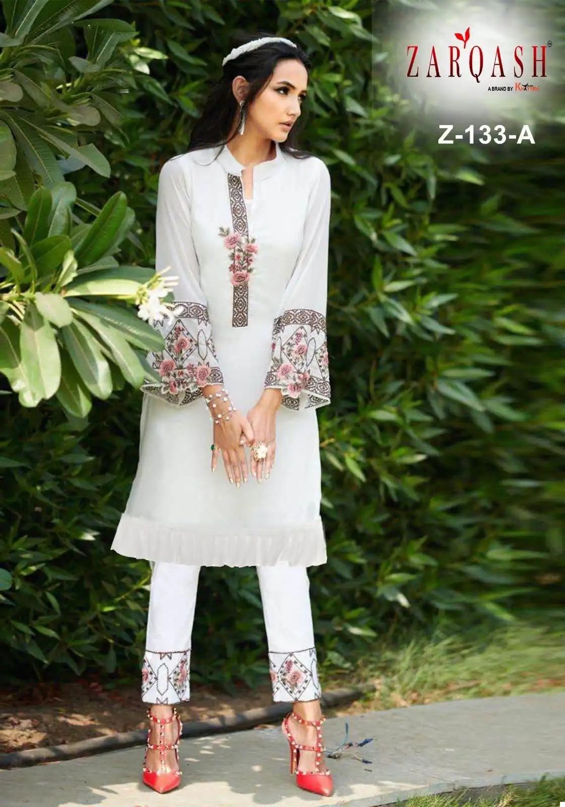 Zarqash Z 133 Faux Georgette Wholesale Pakistani Kurti With Pant Catalog - Image 3