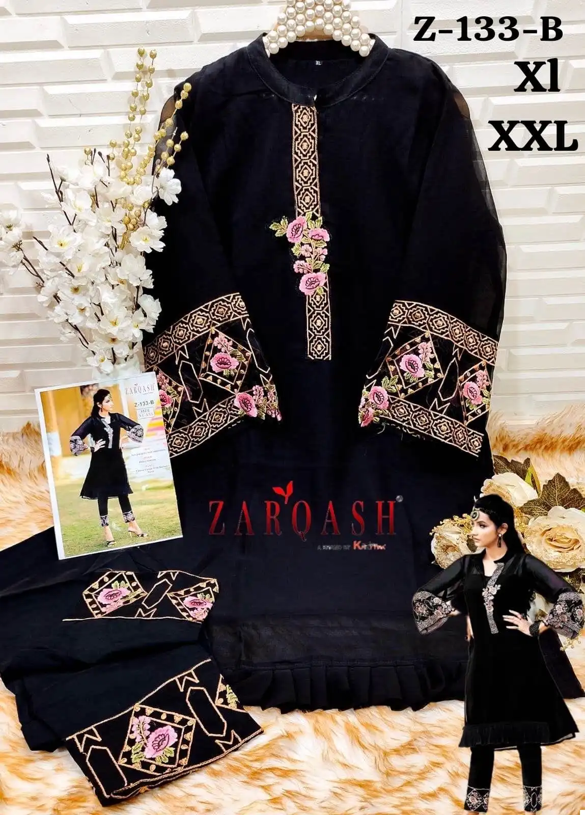 Zarqash Z 133 Faux Georgette Wholesale Pakistani Kurti With Pant Catalog - Image 4