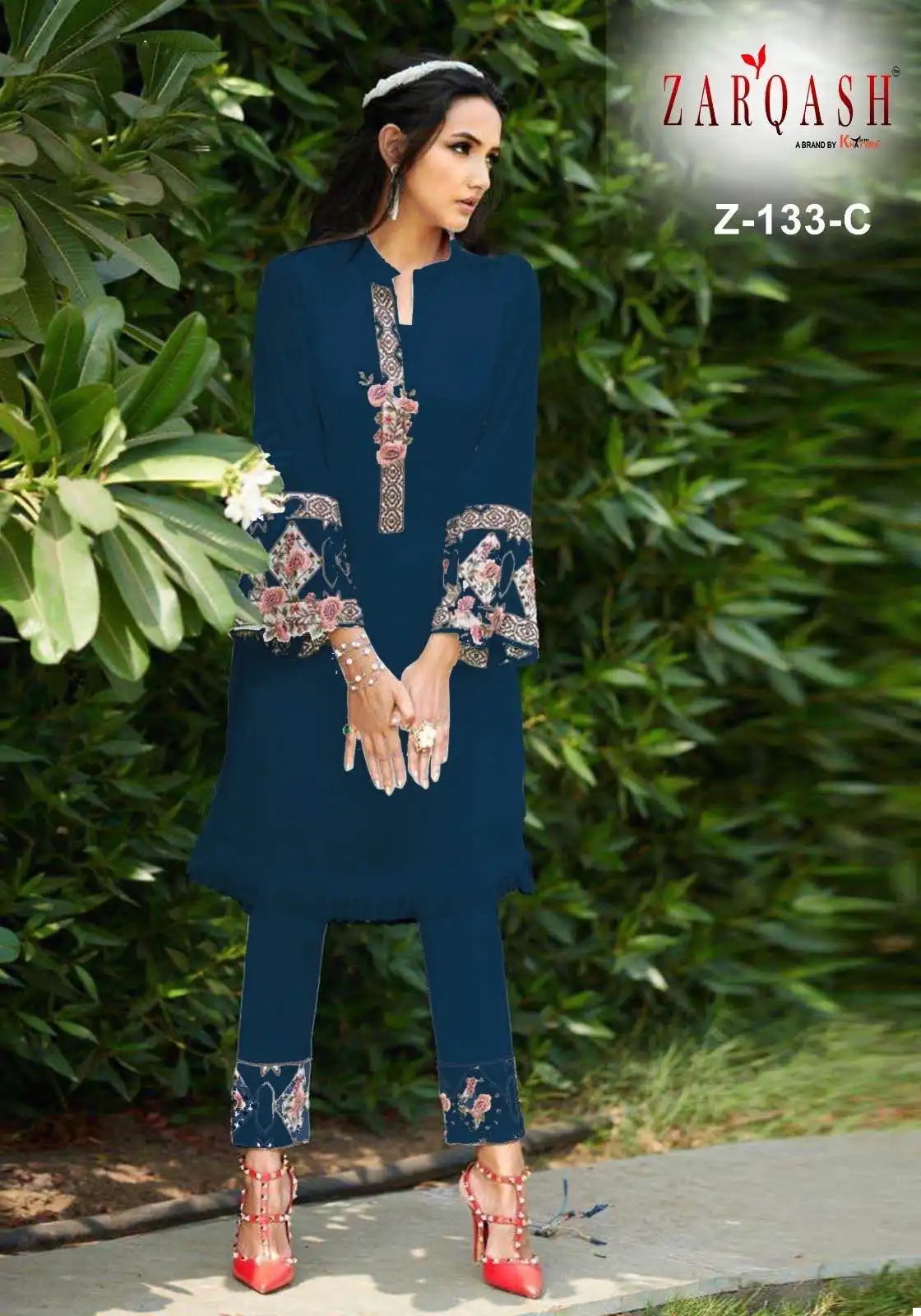 Zarqash Z 133 Faux Georgette Wholesale Pakistani Kurti With Pant Catalog - Image 5